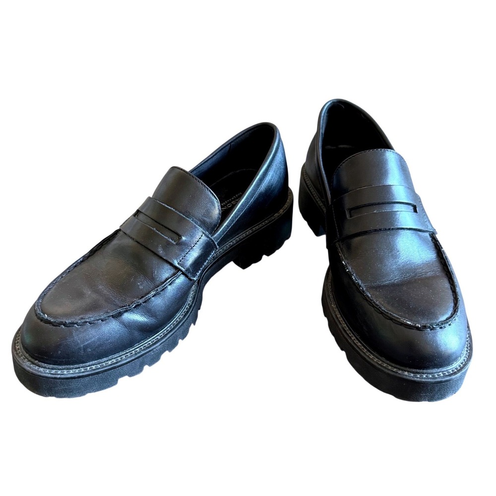 Vagabond Kenova Penny Loafers Black Leather Chunky Lug Sole Dark Academia Size 8